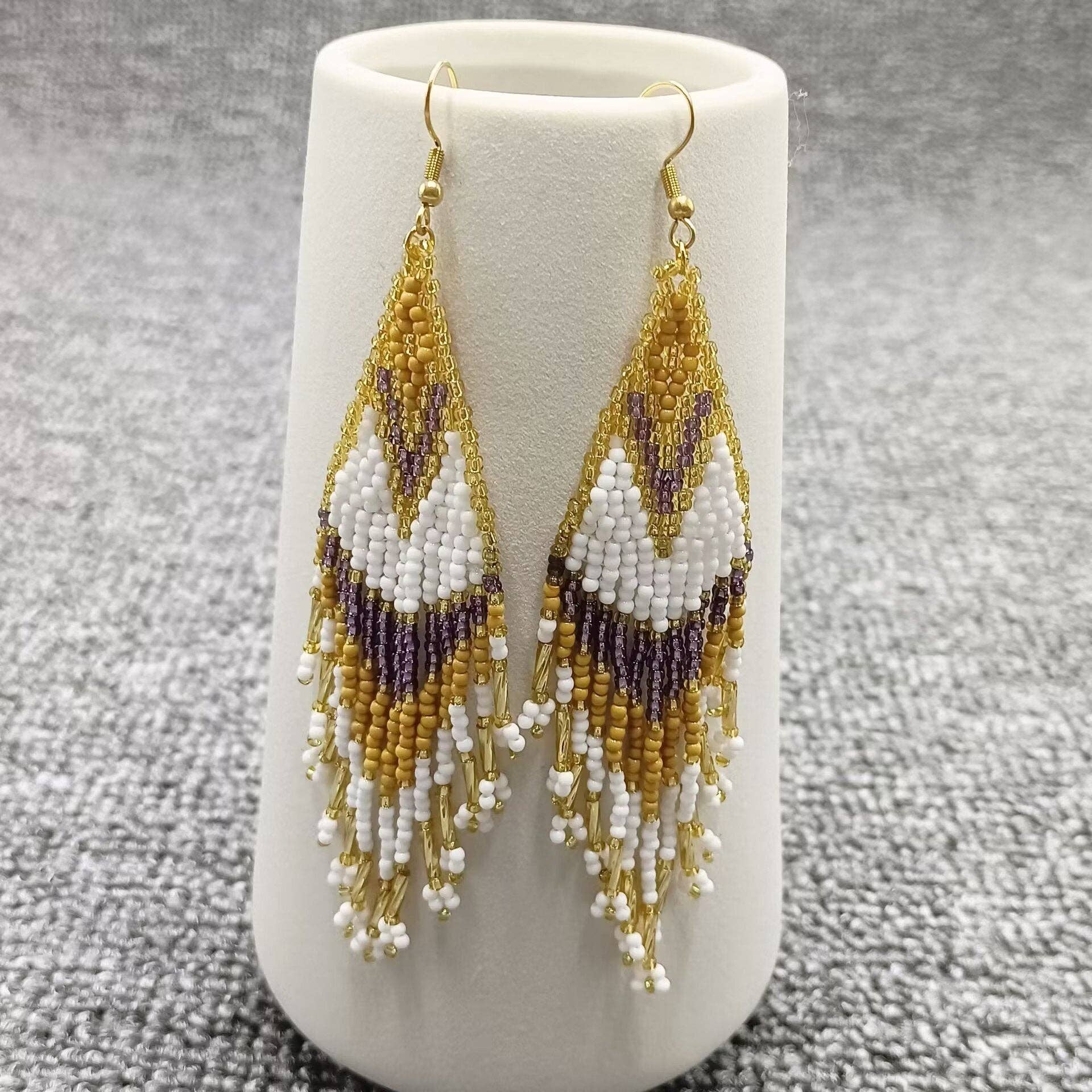 Bohemian Gold - tone Seed Beaded Earrings - Spiral Circle