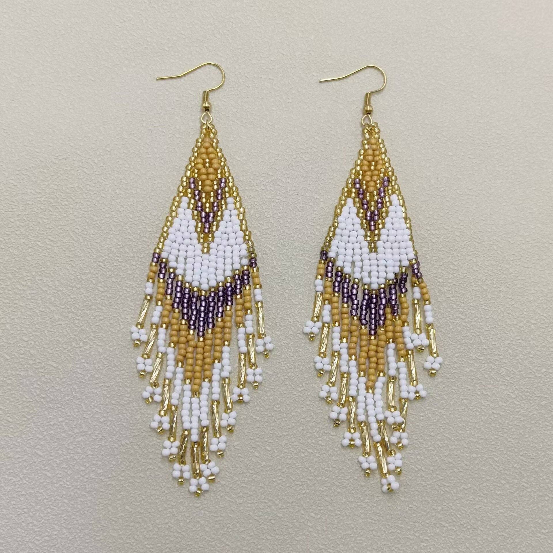 Bohemian Gold - tone Seed Beaded Earrings - Spiral Circle