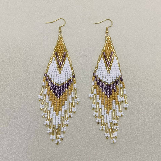 Bohemian Gold - tone Seed Beaded Earrings - Spiral Circle