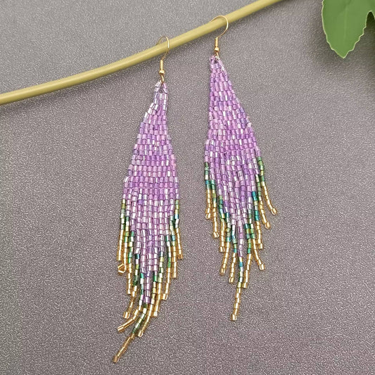 Bohemian Seed Beads Fringed Earrings - BJ/SB - Spiral Circle
