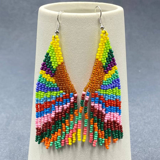 Bohemian Sunrise Seed Beaded Earrings - Spiral Circle