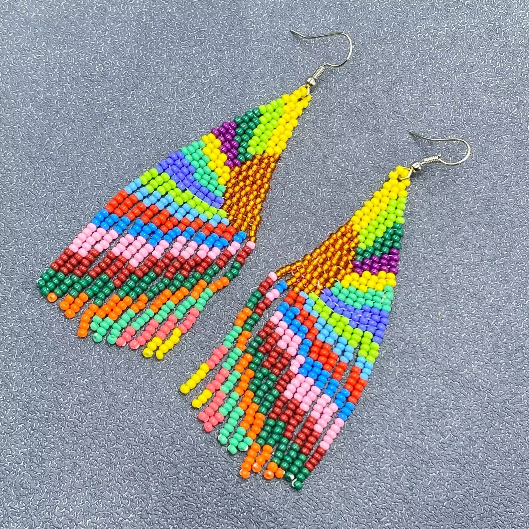 Bohemian Sunrise Seed Beaded Earrings - Spiral Circle