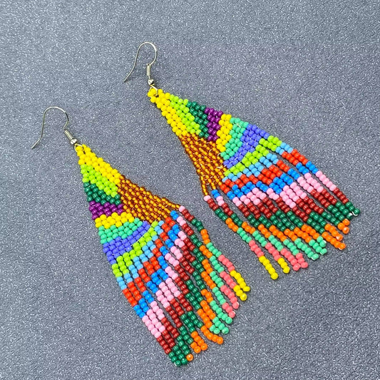 Bohemian Sunrise Seed Beaded Earrings - Spiral Circle