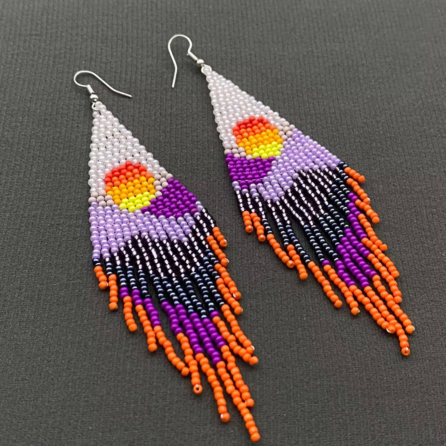 Bohemian Sunset Seed Beads Fringe Earrings - BJ/SB - Spiral Circle