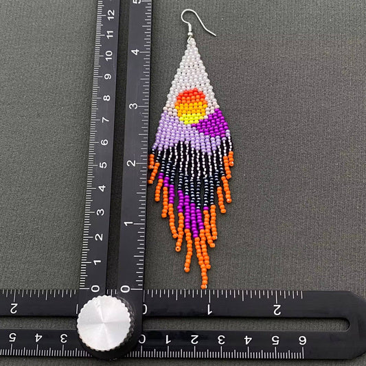 Bohemian Sunset Seed Beads Fringe Earrings - BJ/SB - Spiral Circle