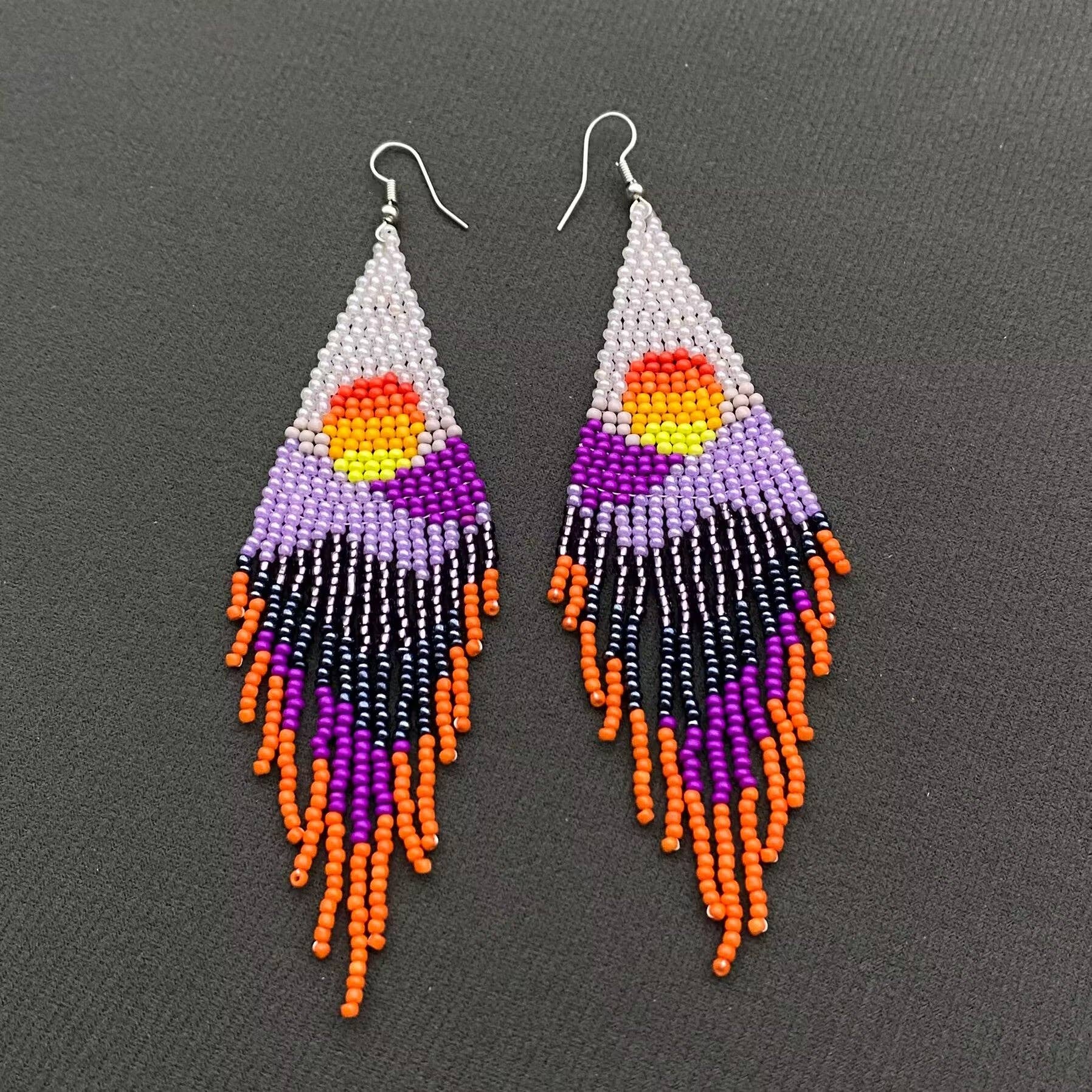 Bohemian Sunset Seed Beads Fringe Earrings - BJ/SB - Spiral Circle