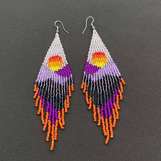 Bohemian Sunset Seed Beads Fringe Earrings - BJ/SB - Spiral Circle