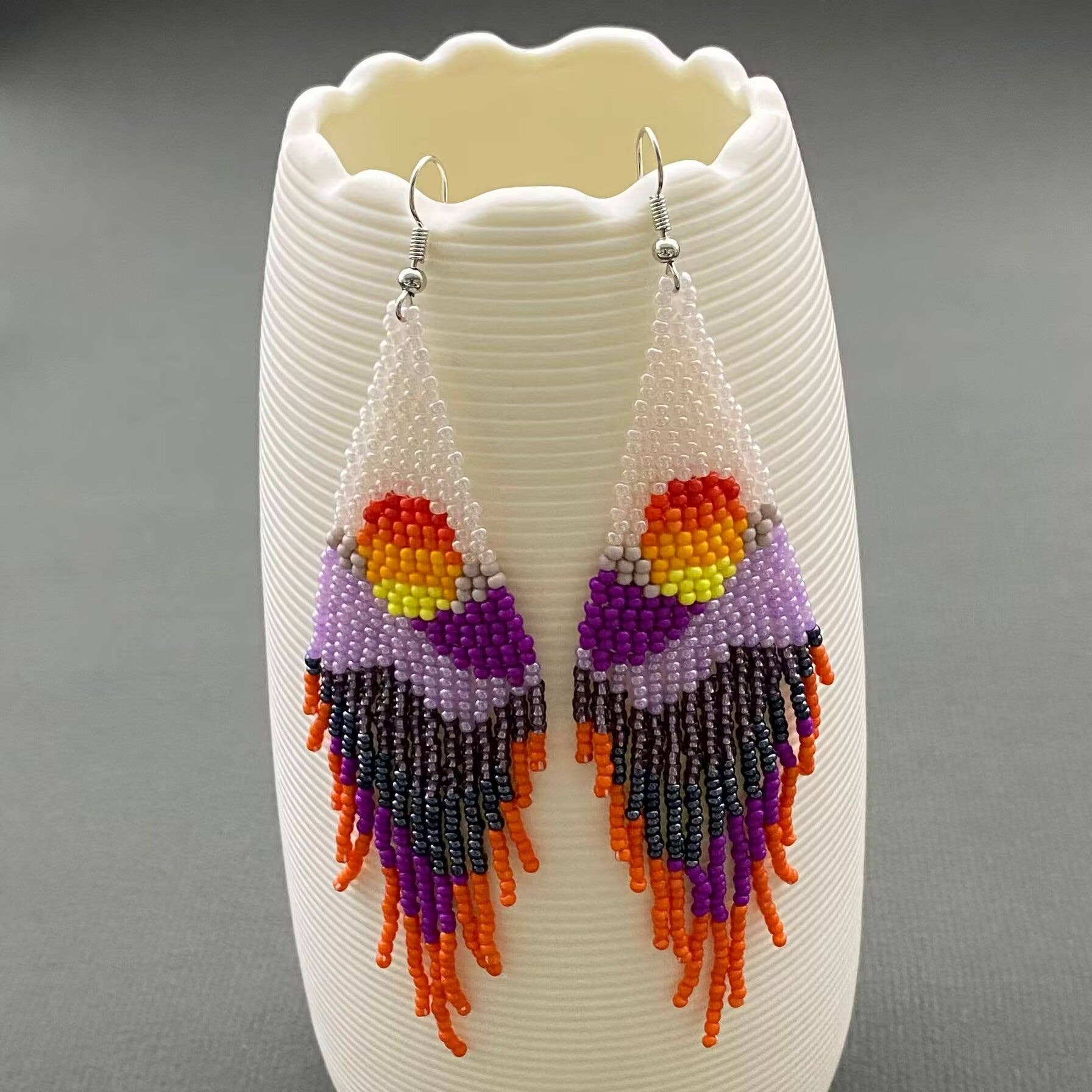 Bohemian Sunset Seed Beads Fringe Earrings - BJ/SB - Spiral Circle