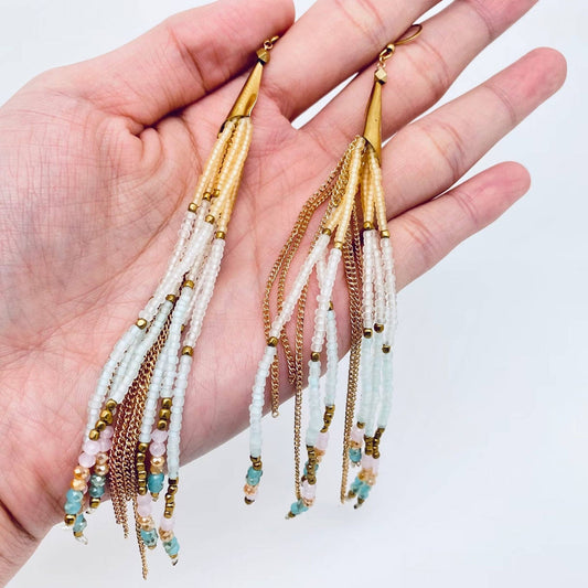 Boho Hand - woven Seed Beads Tassels Earrings - BJ/SB - Spiral Circle