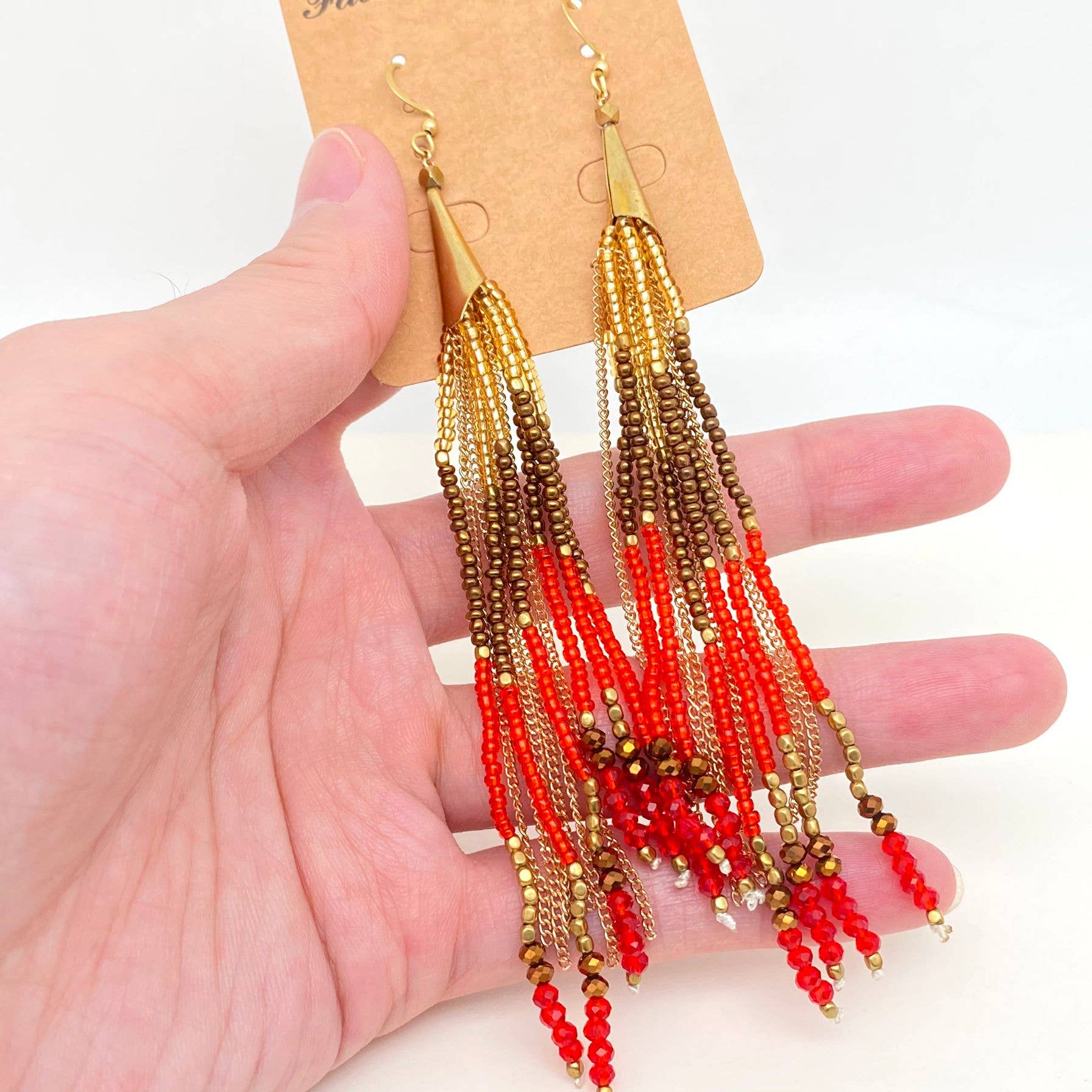 Boho Hand - woven Seed Beads Tassels Earrings - BJ/SB - Spiral Circle