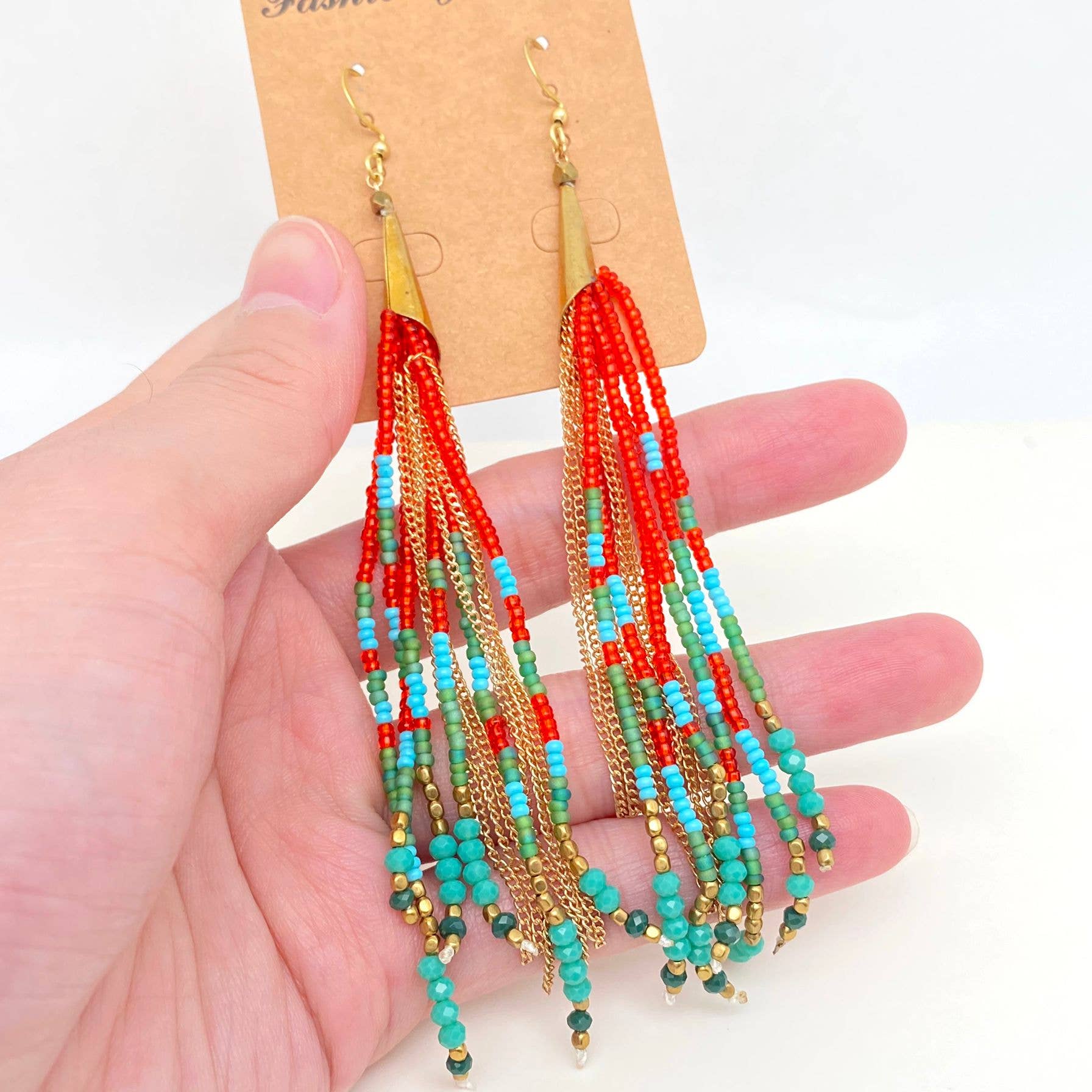 Boho Hand - woven Seed Beads Tassels Earrings - BJ/SB - Spiral Circle