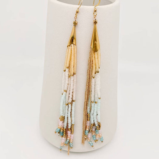 Boho Hand - woven Seed Beads Tassels Earrings - BJ/SB - Spiral Circle