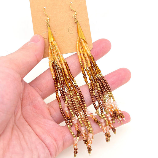 Boho Hand - woven Seed Beads Tassels Earrings - BJ/SB - Spiral Circle