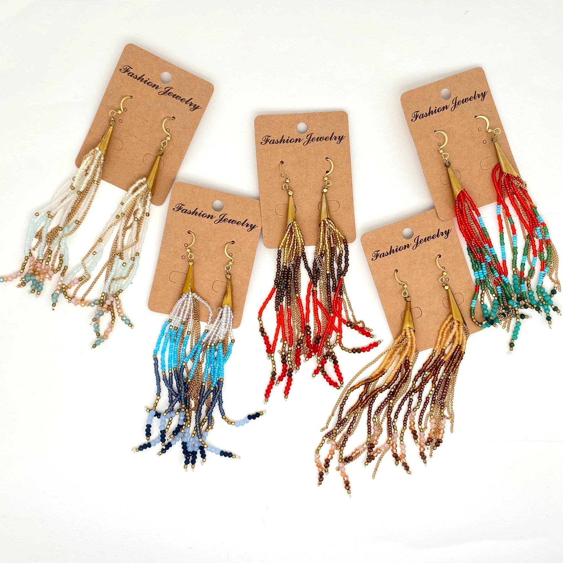 Boho Hand - woven Seed Beads Tassels Earrings - BJ/SB - Spiral Circle