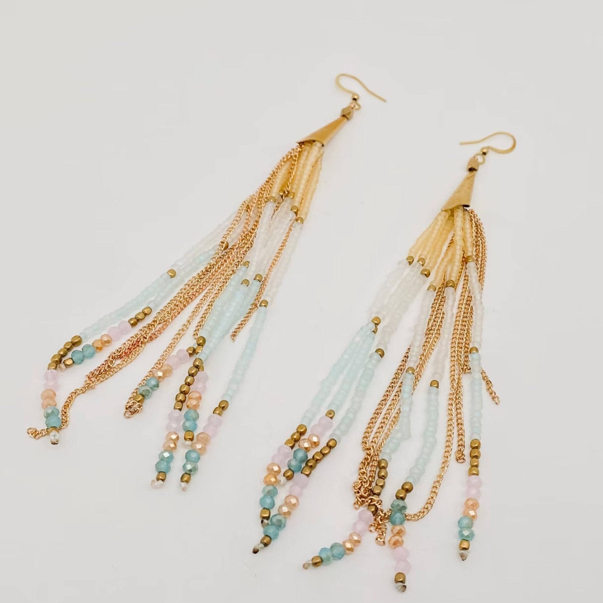 Boho Hand - woven Seed Beads Tassels Earrings - BJ/SB - Spiral Circle