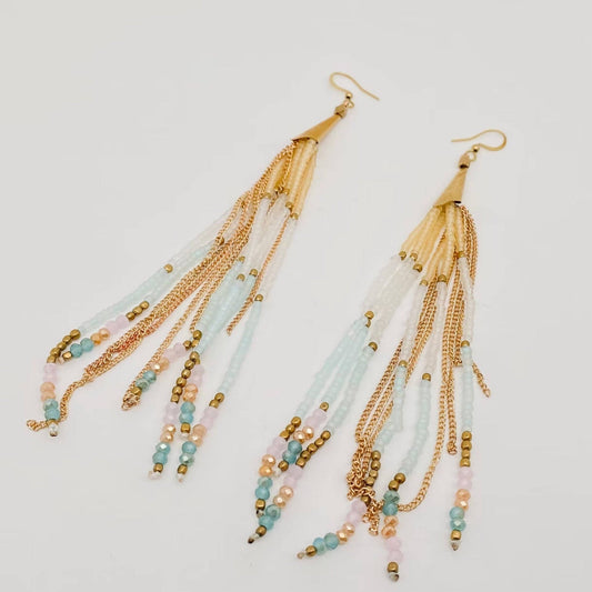 Boho Hand - woven Seed Beads Tassels Earrings - BJ/SB - Spiral Circle