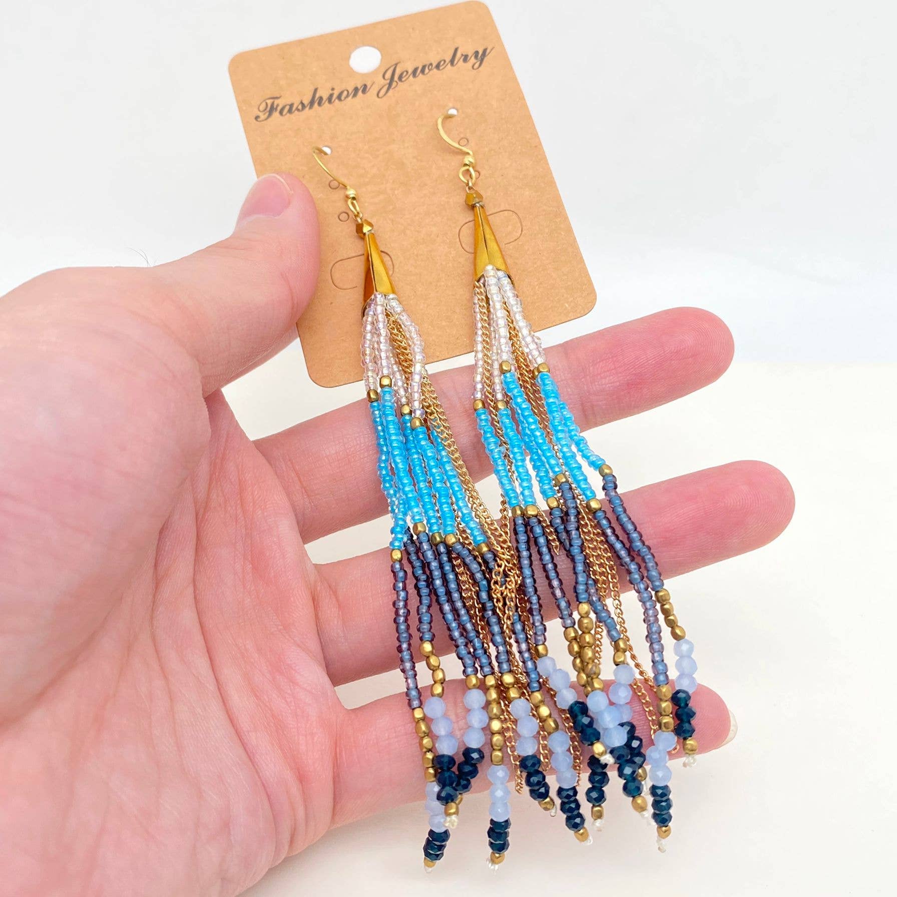 Boho Hand - woven Seed Beads Tassels Earrings - BJ/SB - Spiral Circle