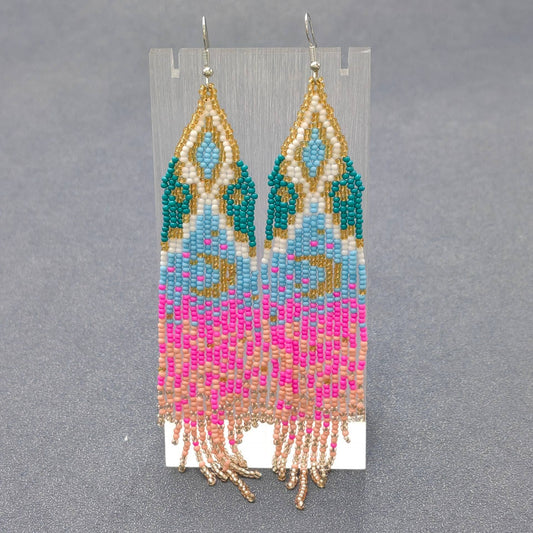 Boho Starry Sky Seed Beads Fringe Earrings - BJ/SB/MS - Spiral Circle