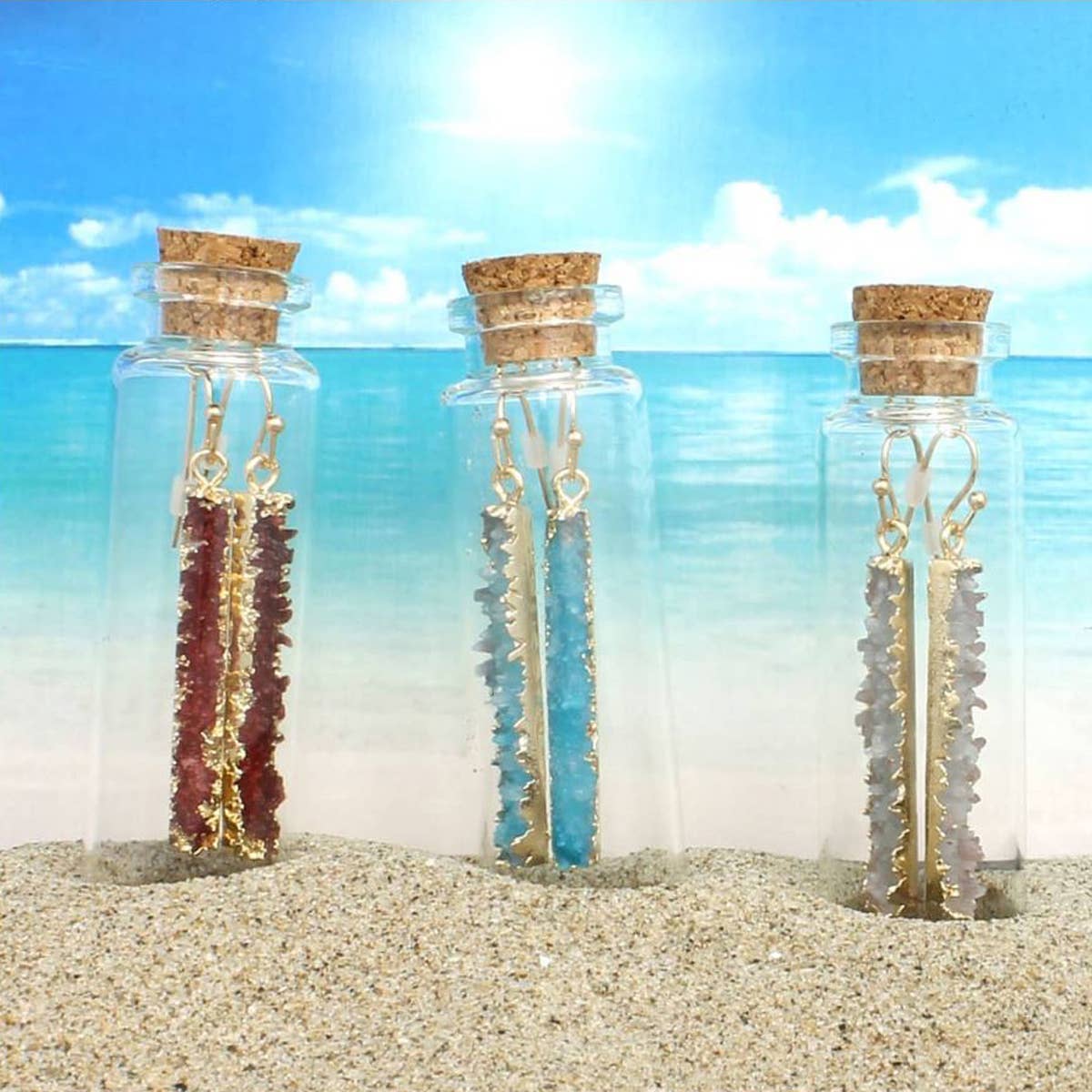 Bottled Treasures Gold Druzy Bar Earrings - Spiral Circle