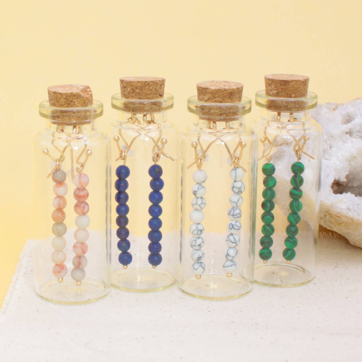 Bottled Treasures Stone Bead Drop Earrings - Spiral Circle