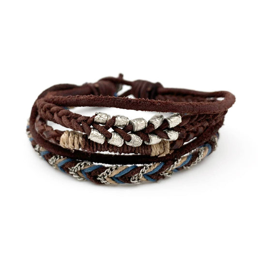 Braided Leather, Jute, and Metal | Pre - Layered Bracelet - Spiral Circle