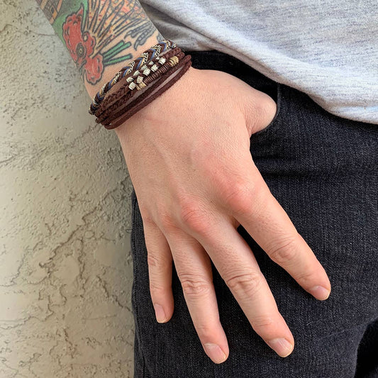 Braided Leather, Jute, and Metal | Pre - Layered Bracelet - Spiral Circle