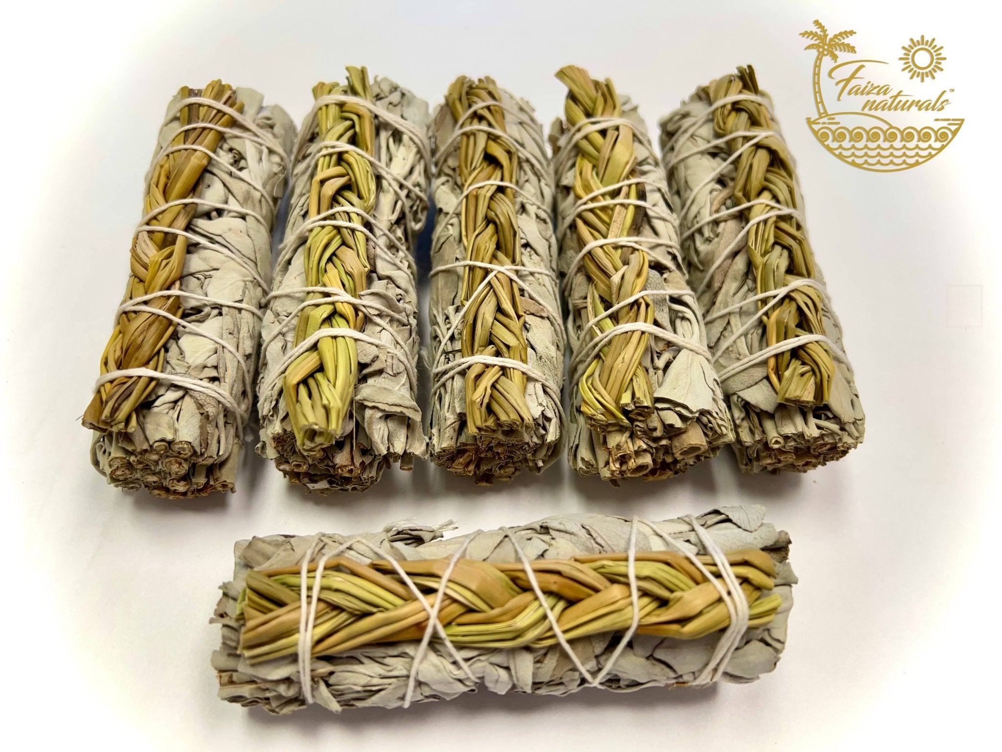 Braided Sweetgrass with White Sage Bundle - Spiral Circle