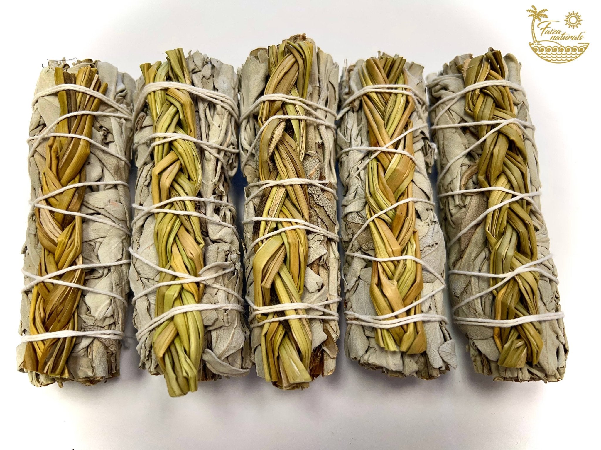 Braided Sweetgrass with White Sage Bundle - Spiral Circle