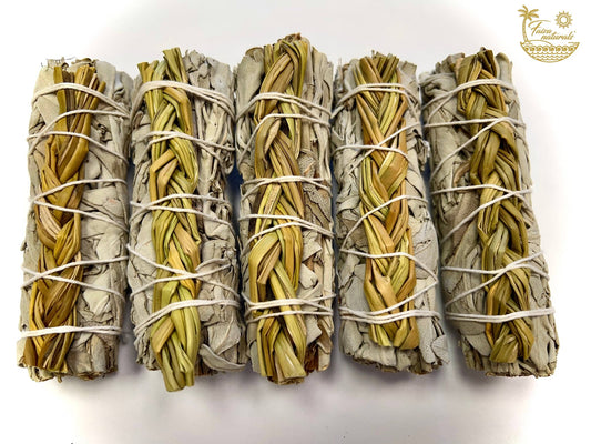 Braided Sweetgrass with White Sage Bundle - Spiral Circle