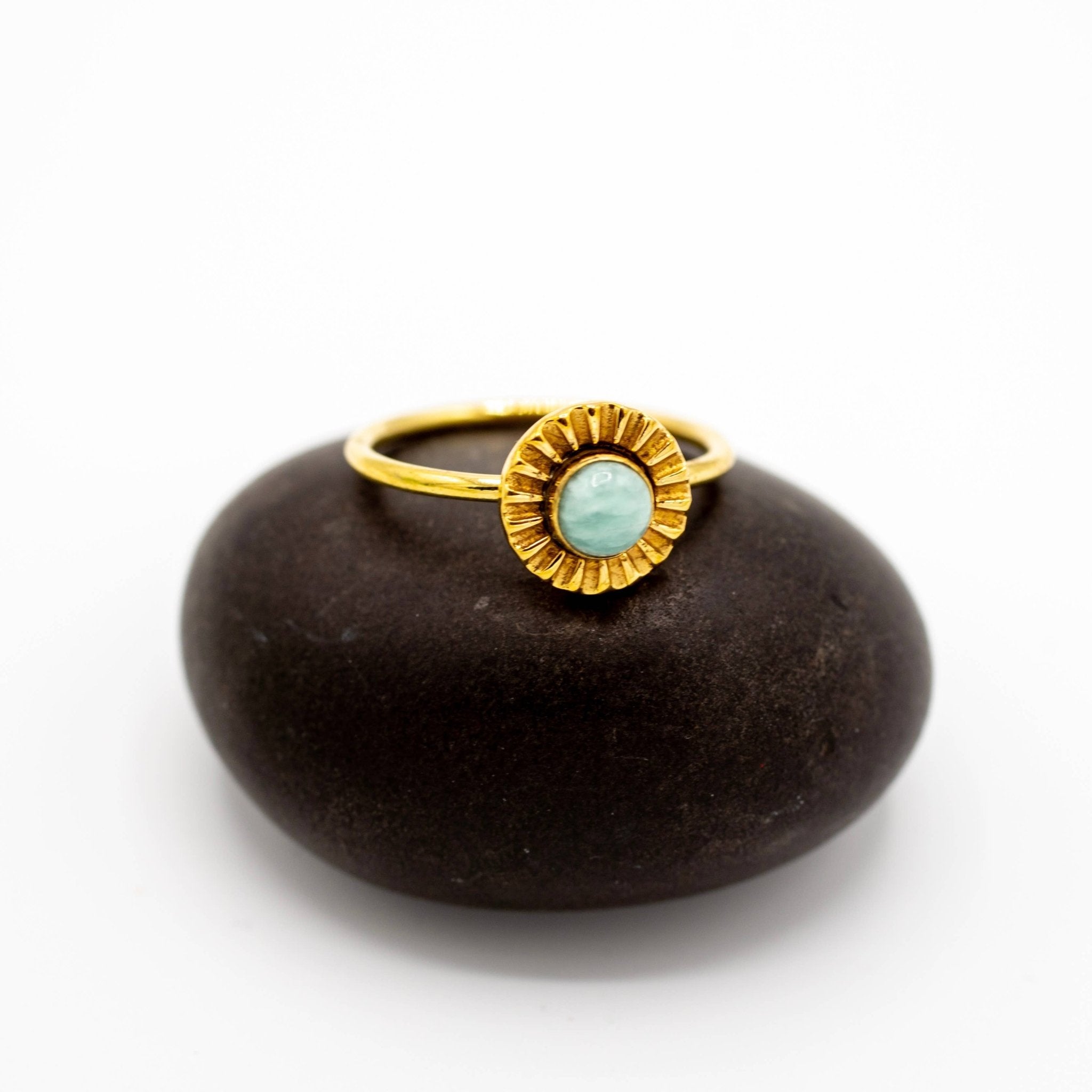 Brass Amazonite Flower Ring - Spiral Circle