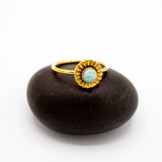 Brass Amazonite Flower Ring - Spiral Circle
