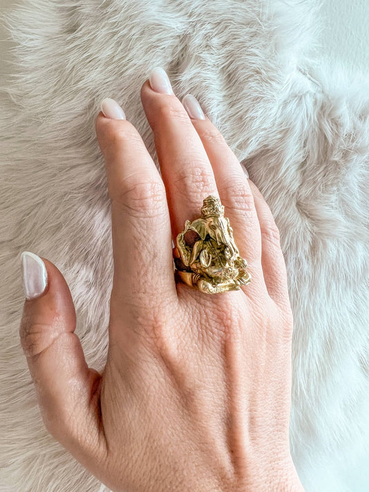 Brass Ganesh Ring - Spiral Circle