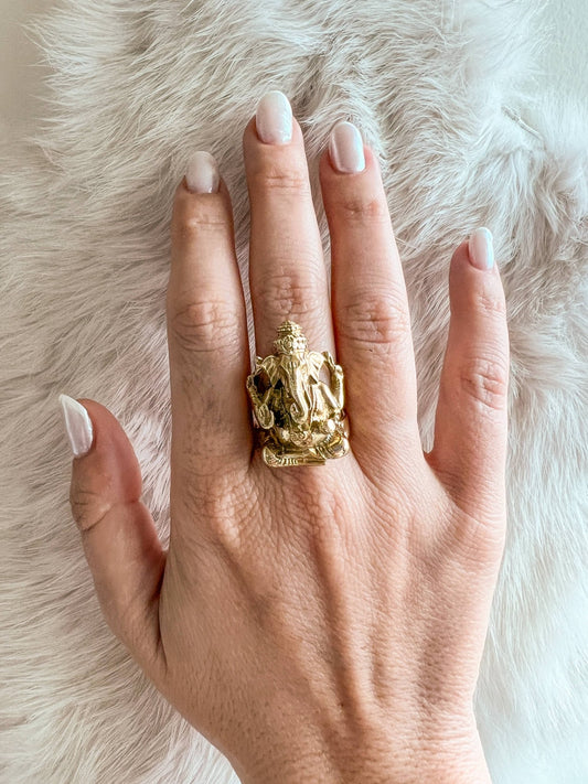 Brass Ganesh Ring - Spiral Circle