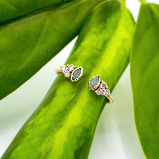 Brass Labradorite and Zircon Dainty Ring  - Spiral Circle