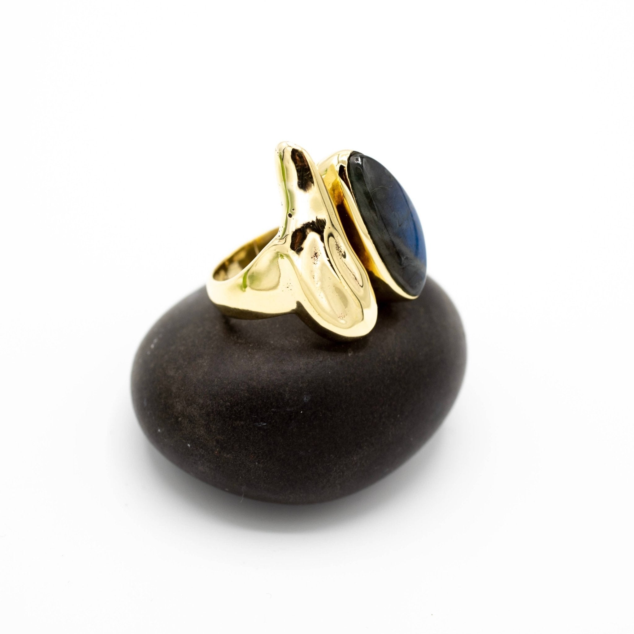 Brass Labradorite Molten Ring - Spiral Circle