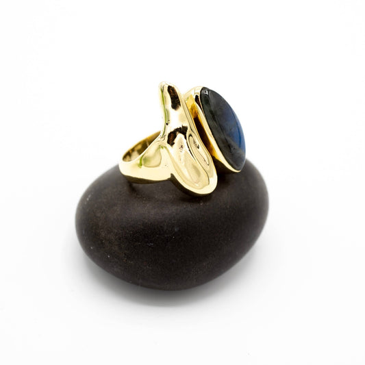 Brass Labradorite Molten Ring - Spiral Circle