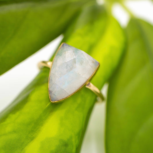 Brass Moonstone Point Ring - Spiral Circle