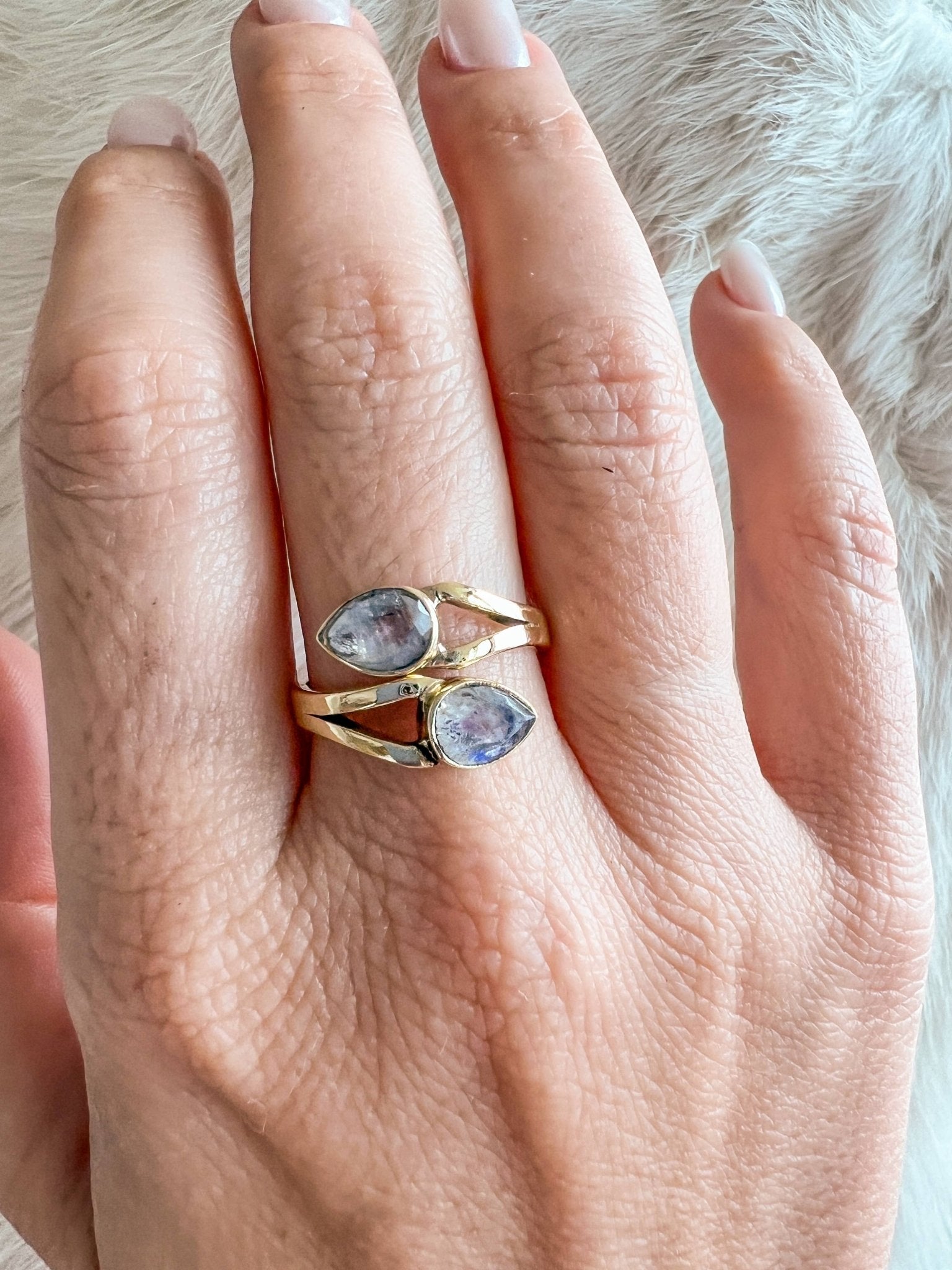 Brass Moonstone Wrap Ring - Spiral Circle