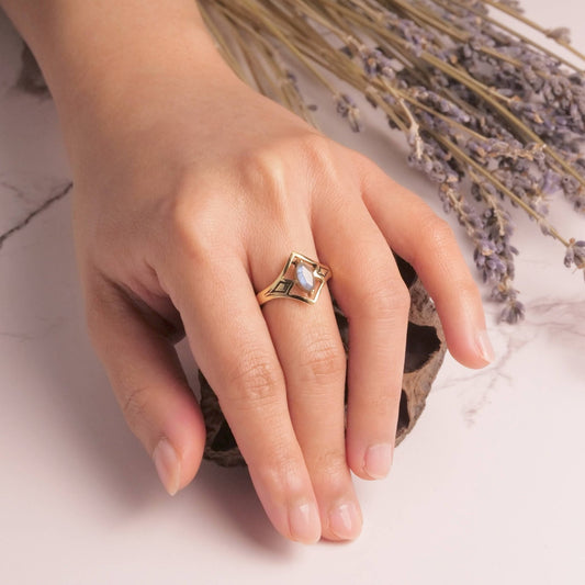 Brass Mystic Labradorite Ring - Spiral Circle