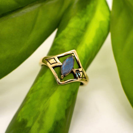 Brass Mystic Labradorite Ring - Spiral Circle