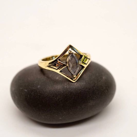 Brass Mystic Labradorite Ring - Spiral Circle