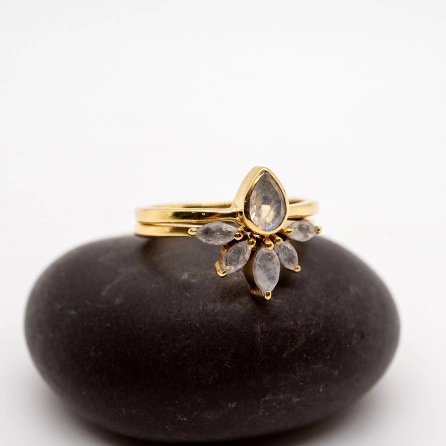 Brass Nesting Moonstone Ring Set - Spiral Circle