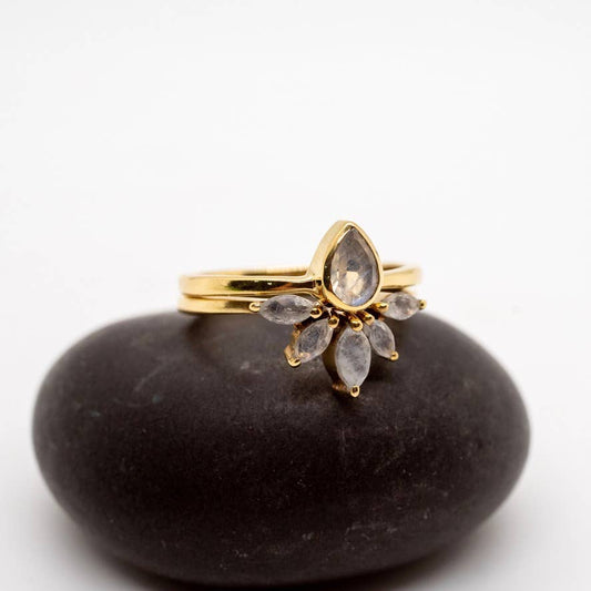 Brass Nesting Moonstone Ring Set - Spiral Circle