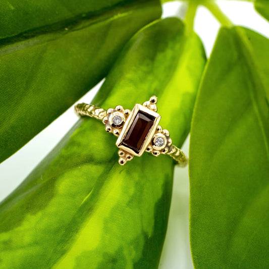 Brass Royal Garnet Ring - Spiral Circle