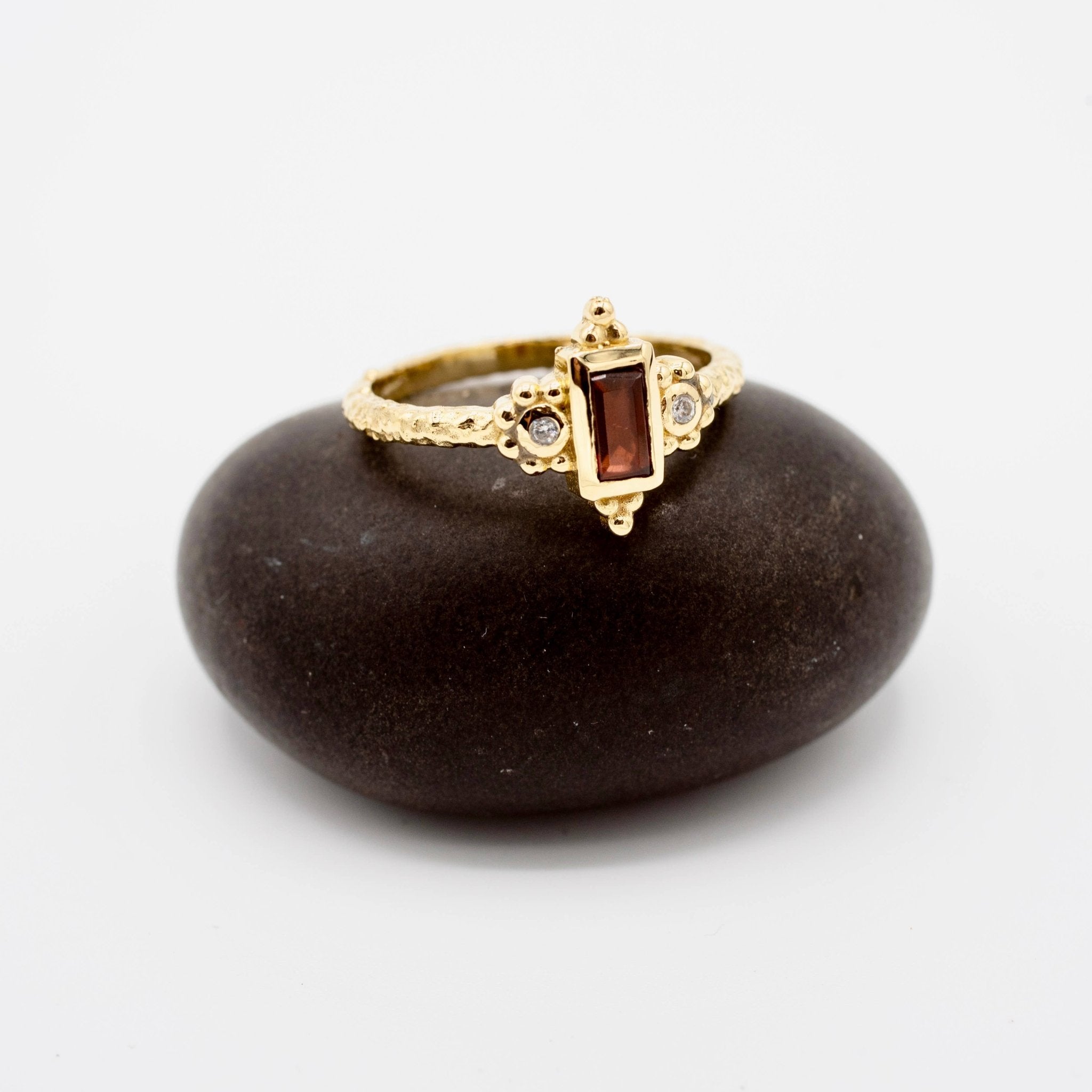 Brass Royal Garnet Ring - Spiral Circle