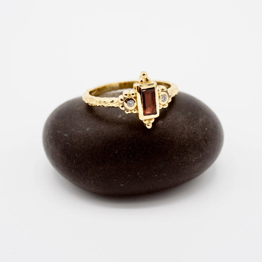 Brass Royal Garnet Ring - Spiral Circle