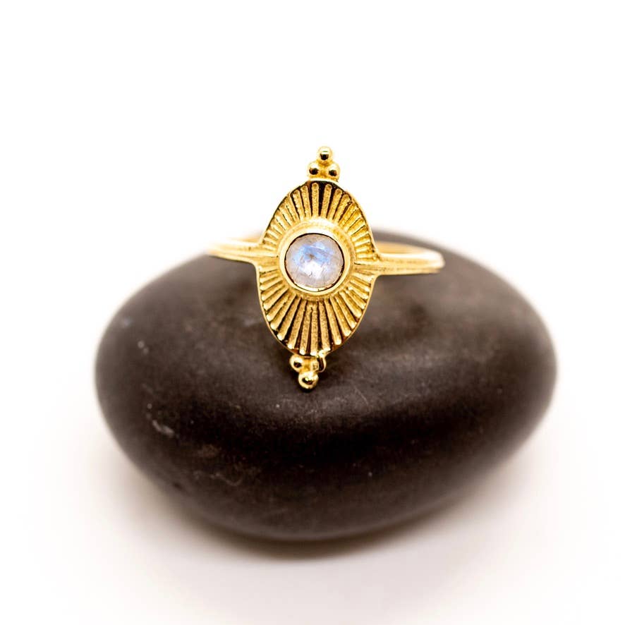 Brass Royal Moonstone Sunray Ring - Spiral Circle