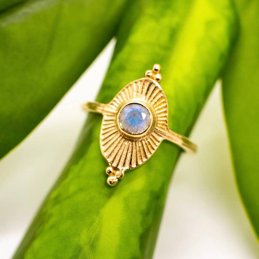Brass Royal Moonstone Sunray Ring - Spiral Circle