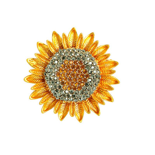 Brilliant Sunflower Brooch Gold Plated Rhinestone Pin - Spiral Circle