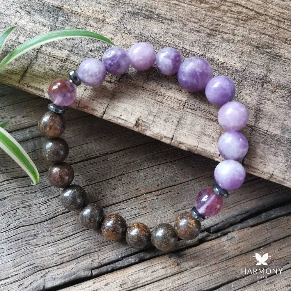 Bronzite & Lepidolite 108 Bead Mala - Spiral Circle
